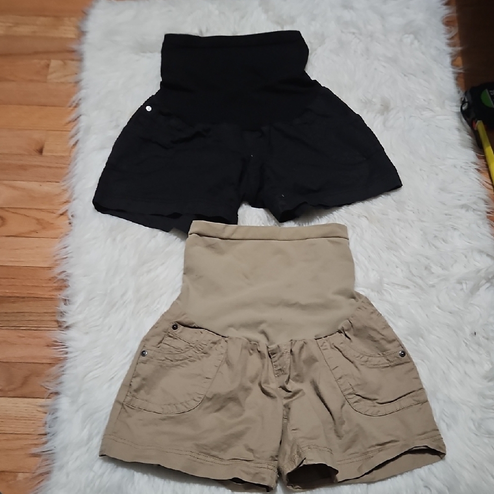 Maternety Black and Tan High-Waisted Shorts Set